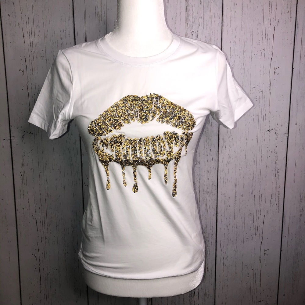 Dripping gold lips T-Shirt White